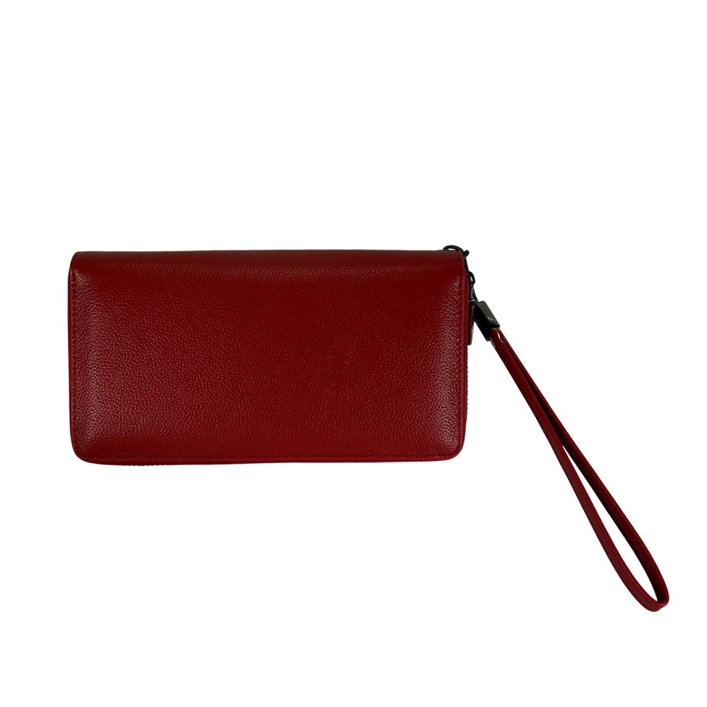 Bveyzi Red Leather RFID Blocking Zipper Wallet Wristlet Clutch